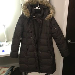 DKNY Brown Winter Jacket With Fur Hood